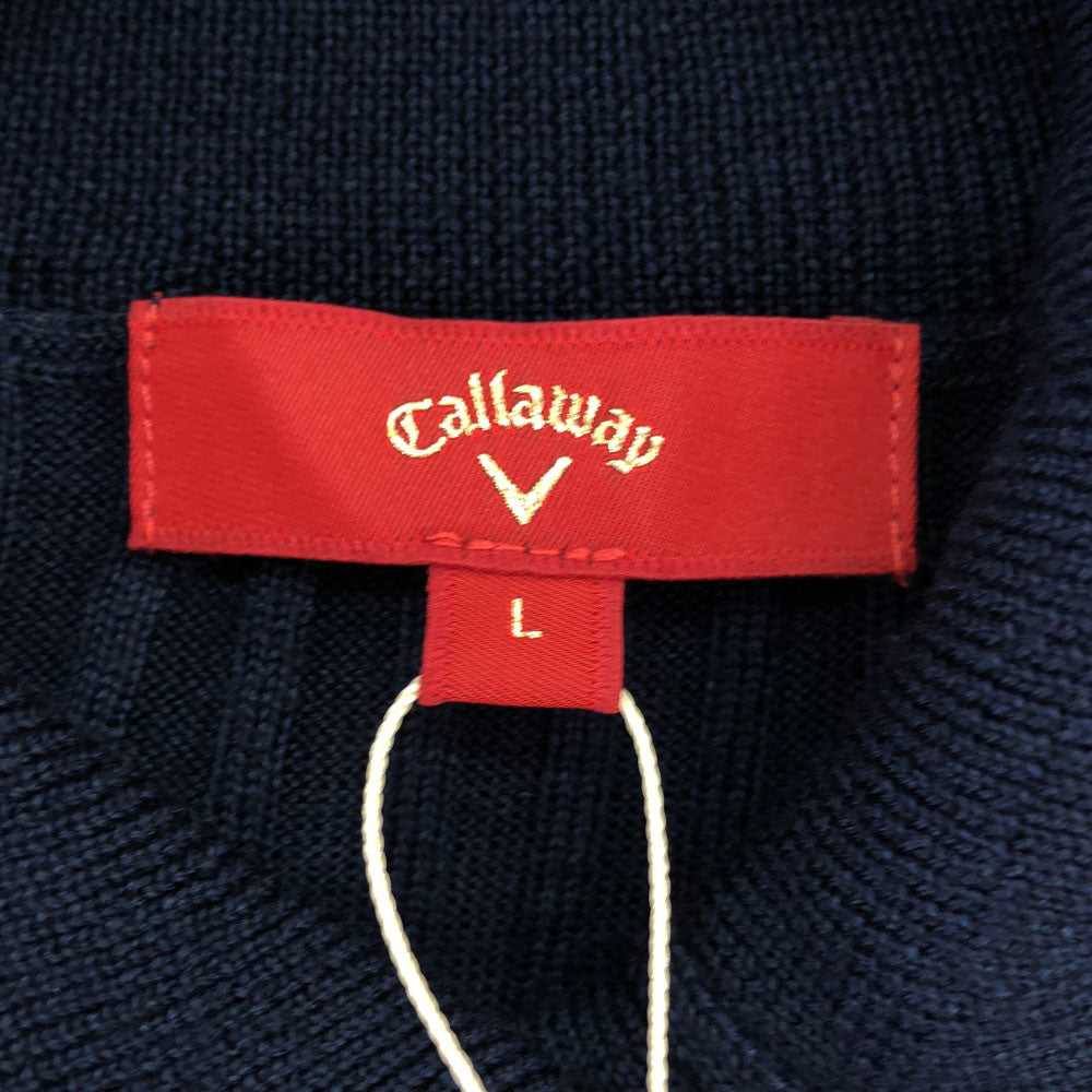 Callaway キャロウェイ 未使用 ウールブレンド ロゴ刺繍 ゴルフ 長袖 切り込みタートルネック セーター L ネイビー ニット タグ付き レディース