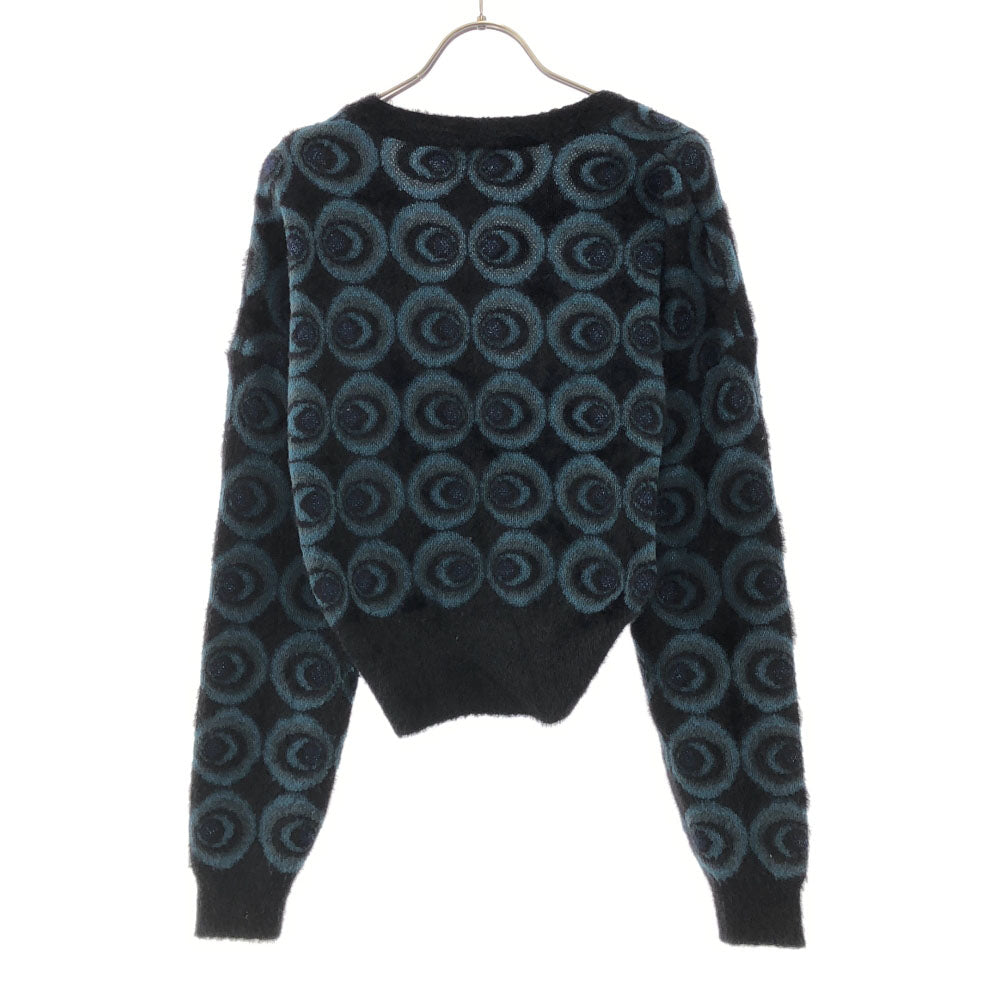 Desigual デシグアル 総柄 長袖 ニットカーディガン M ブラック×グリーン レディース