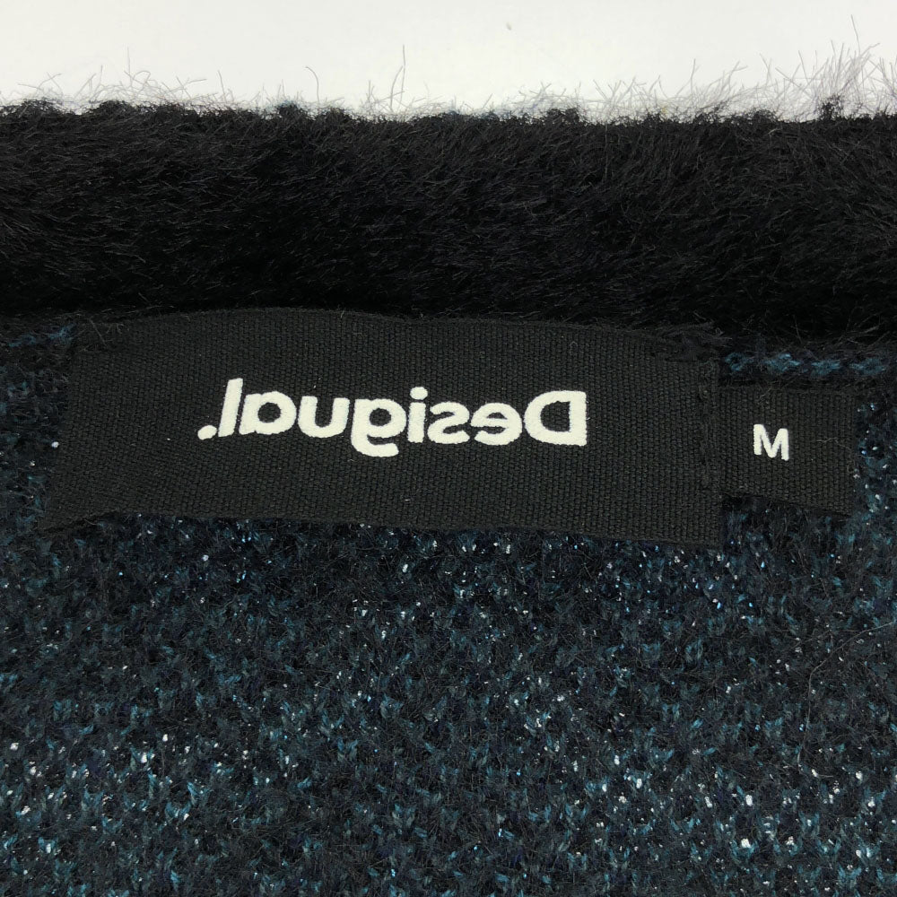 Desigual デシグアル 総柄 長袖 ニットカーディガン M ブラック×グリーン レディース