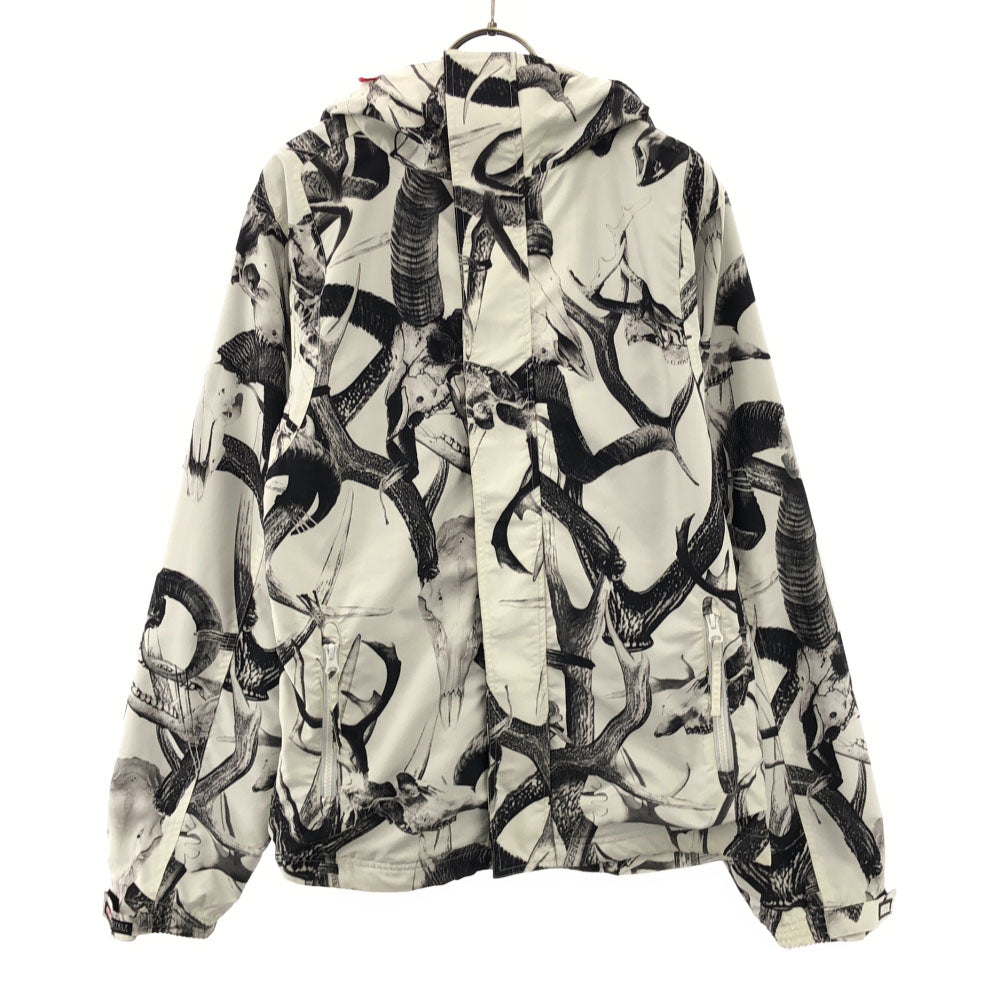 メッセンジャー 総柄 フード付き ジャケット L ホワイト×ブラック 裏フリース ダブルジッパー メンズ