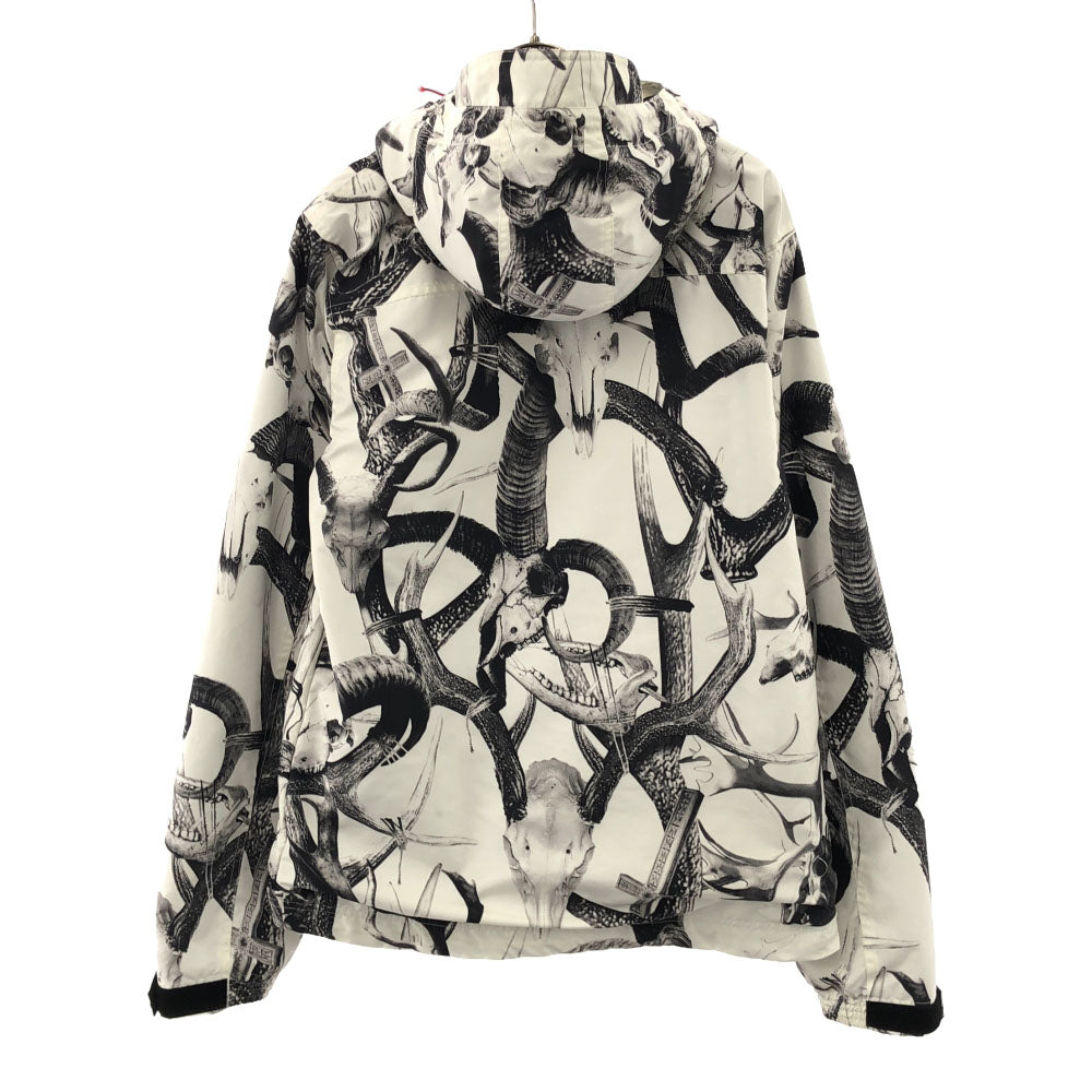 メッセンジャー 総柄 フード付き ジャケット L ホワイト×ブラック 裏フリース ダブルジッパー メンズ