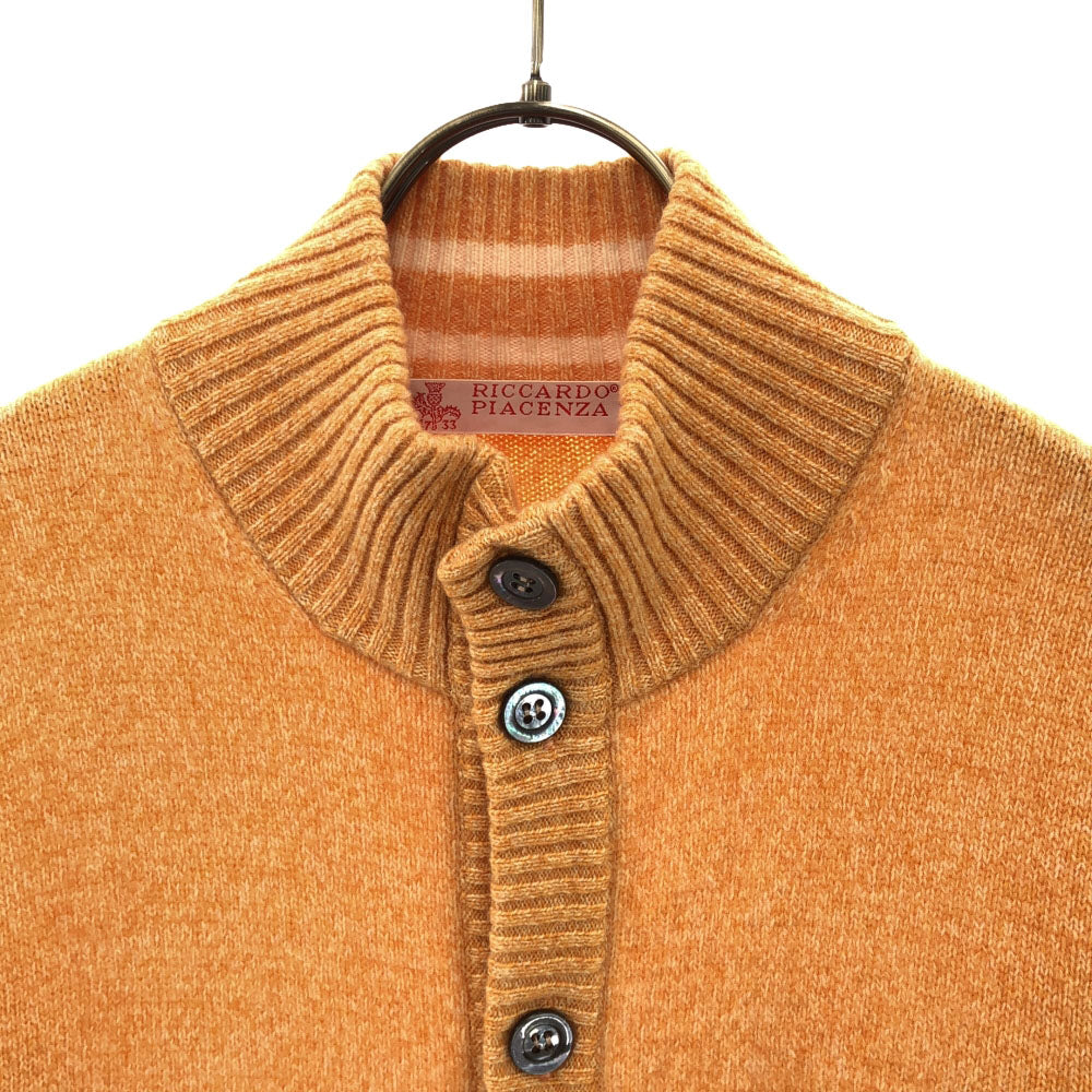 リカルドピアチェンツァ イタリア製 長袖 モックネック ニットカーディガン 48 オレンジ メンズ