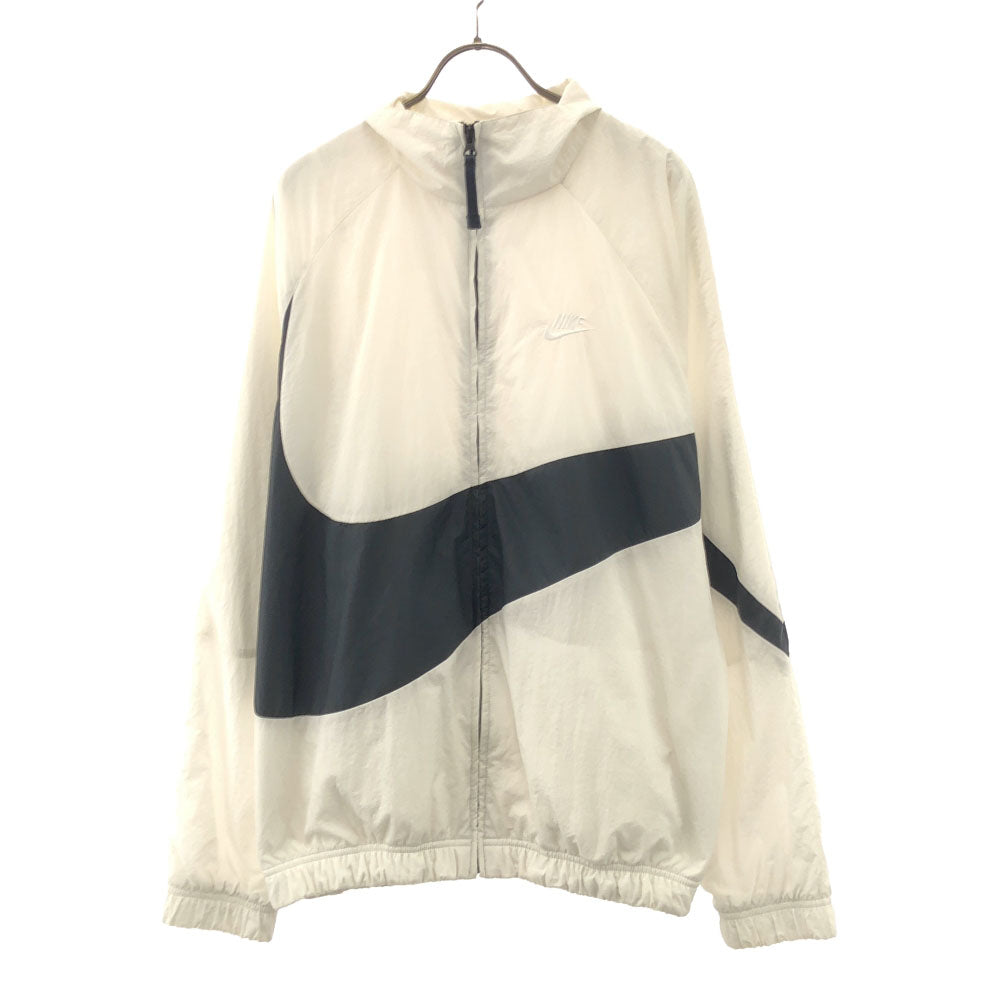 NIKE ナイキ ロゴ刺繍 ナイロンジャケット L ホワイト×ブラック ウィンドブレーカー 裏メッシュ メンズ