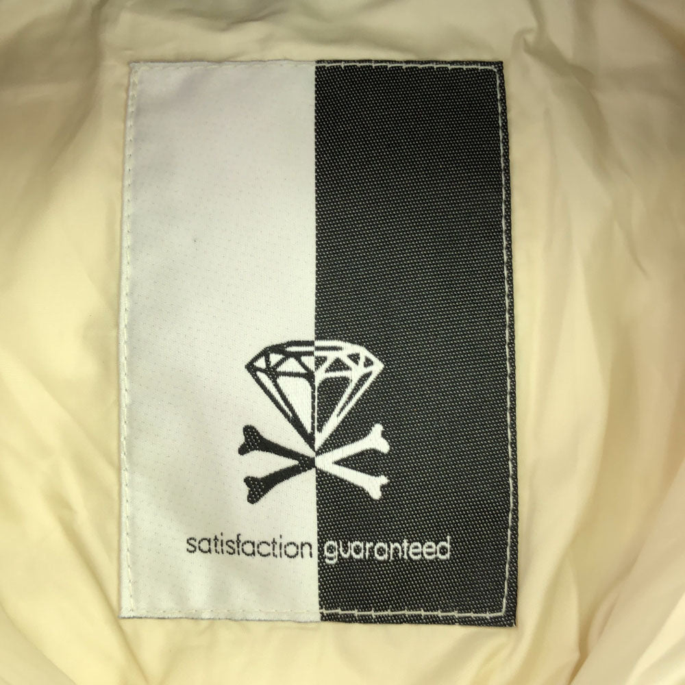 未使用 satisfaction guaranteed サティスファクションギャランティード 日本製 チェック柄 フード付き ダウンジャケット S ブルー×ブラック バックロゴ刺繍 タグ付き メンズ