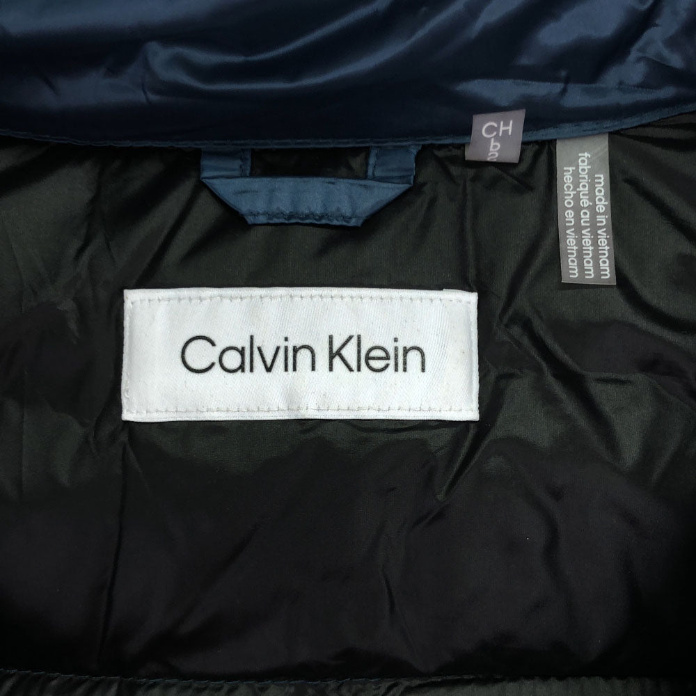 Calvin klein カルバンクライン フード付き 中綿コート S ブルー×ブラック レディース