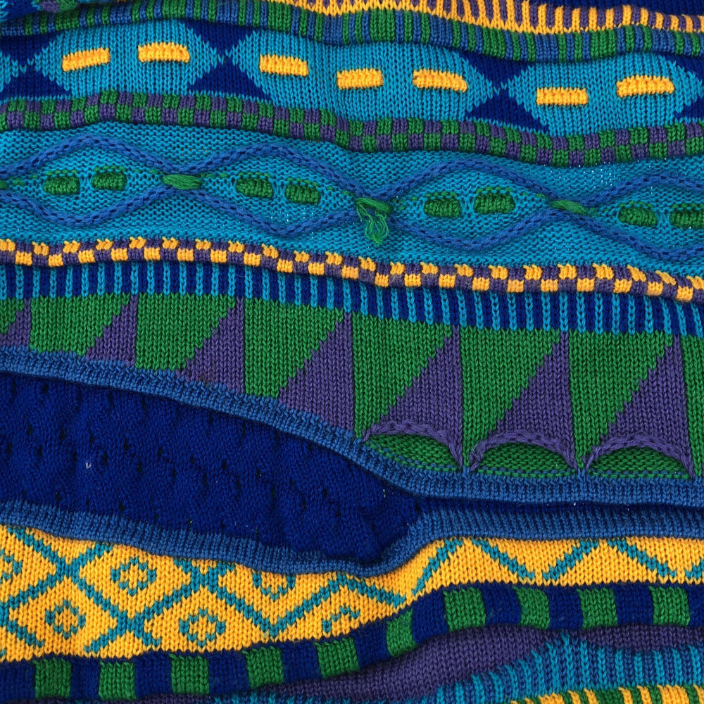 OLD オールド 90s 日本製 3D 総柄 長袖 ニット ブルー系 セーター メンズ