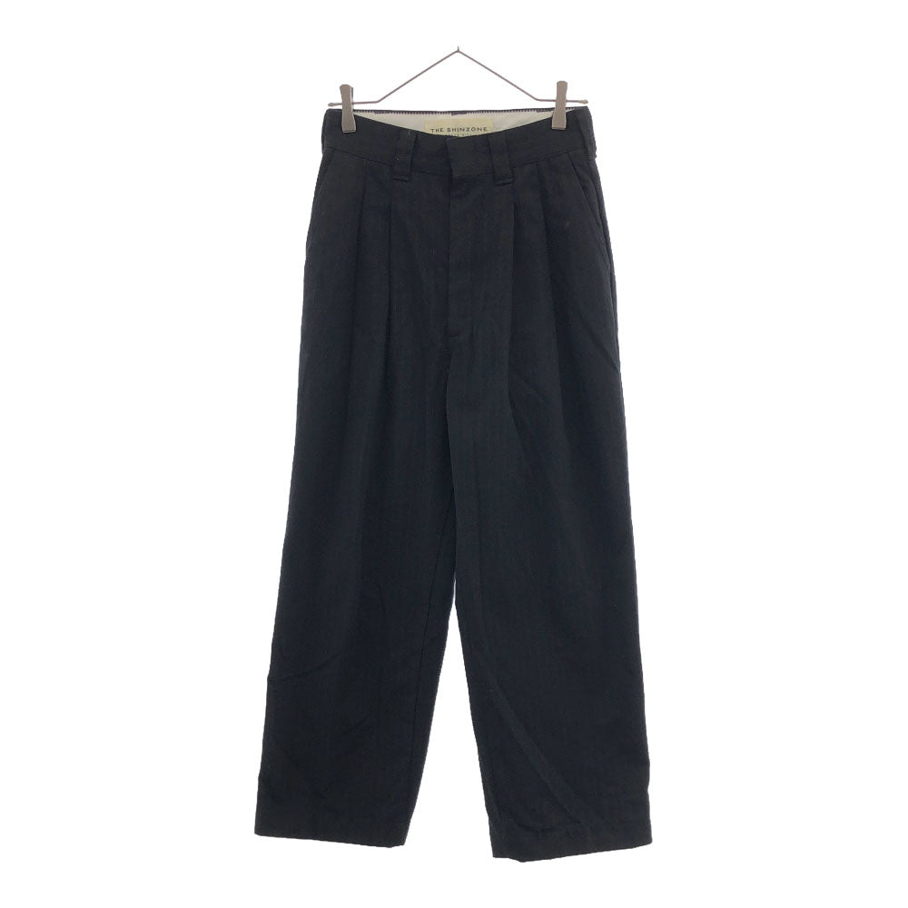 THE SHINZONE ザ シンゾーン 日本製 ピンストライプ タック ワイドパンツ 34 ブラック メンズ