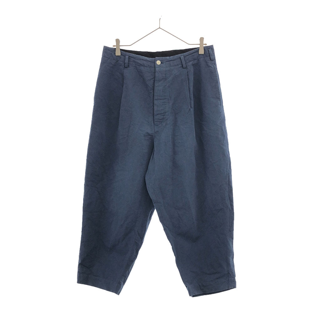 ススリ 日本製 リネンブレンド タック テーパードパンツ M ブルー ボタンフライ レディース