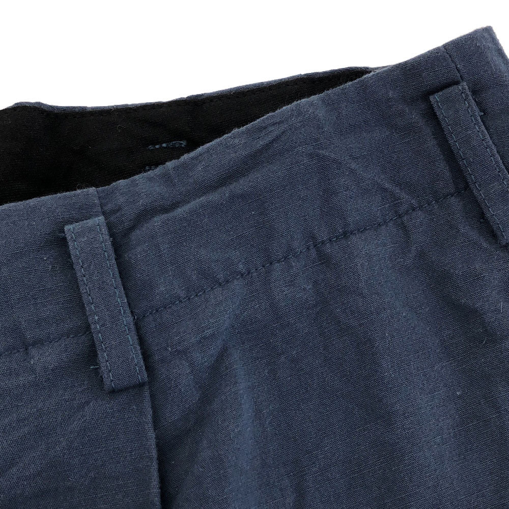 ススリ 日本製 リネンブレンド タック テーパードパンツ M ブルー ボタンフライ レディース