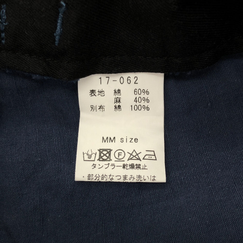 ススリ 日本製 リネンブレンド タック テーパードパンツ M ブルー ボタンフライ レディース