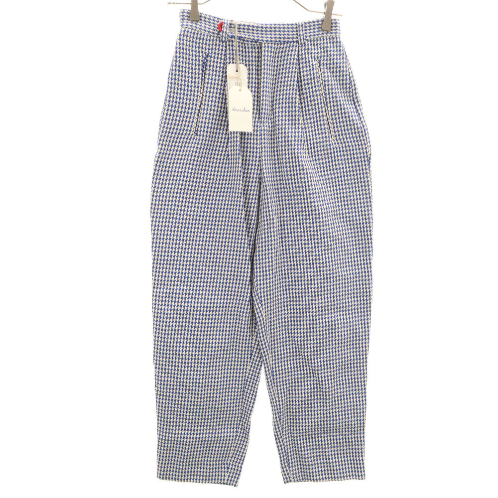 未使用 キングアンドタックフィールド 千鳥柄 テーパードパンツ XS ホワイト×ブルー ハイウエスト タグ付き メンズ