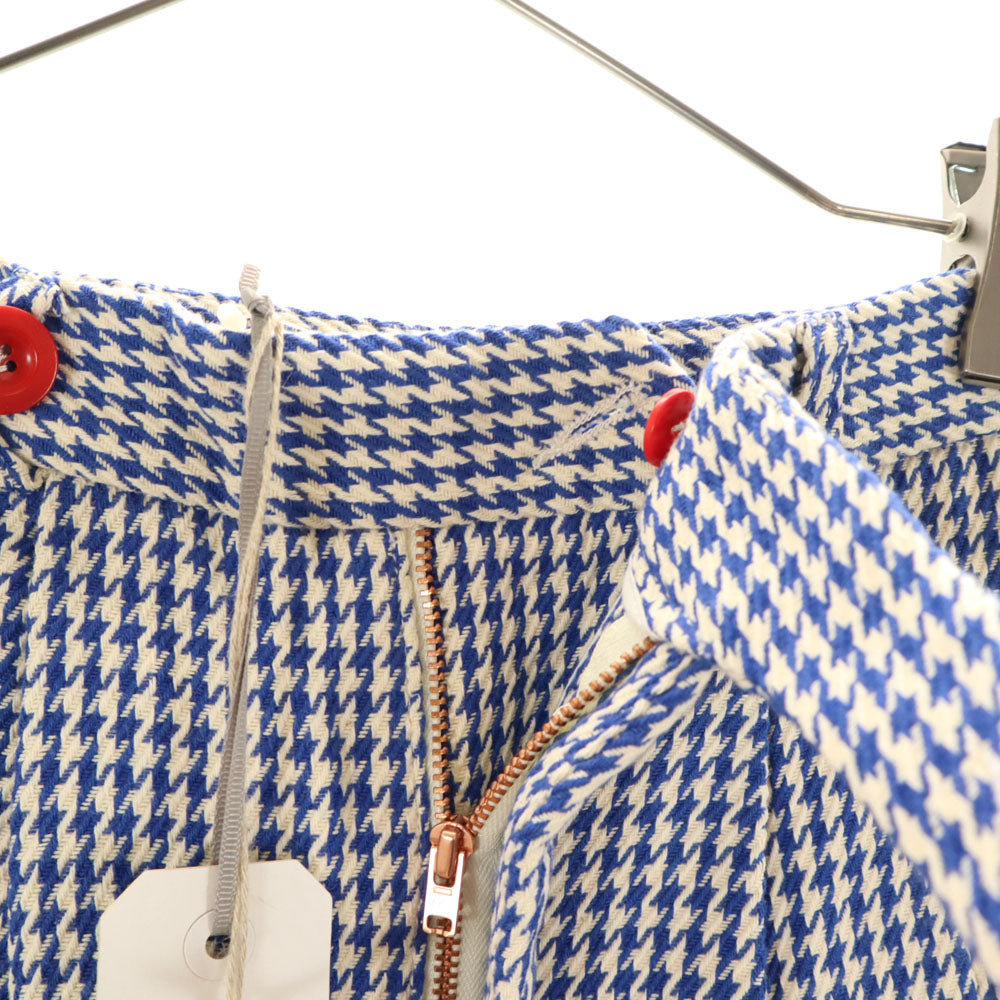 未使用 キングアンドタックフィールド 千鳥柄 テーパードパンツ XS ホワイト×ブルー ハイウエスト タグ付き メンズ