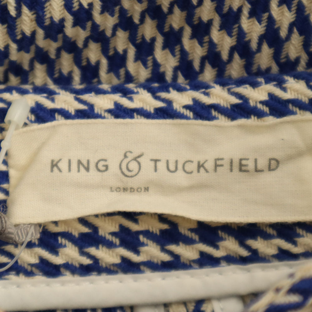 未使用 キングアンドタックフィールド 千鳥柄 テーパードパンツ XS ホワイト×ブルー ハイウエスト タグ付き メンズ