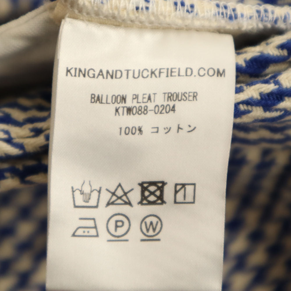 未使用 キングアンドタックフィールド 千鳥柄 テーパードパンツ XS ホワイト×ブルー ハイウエスト タグ付き メンズ