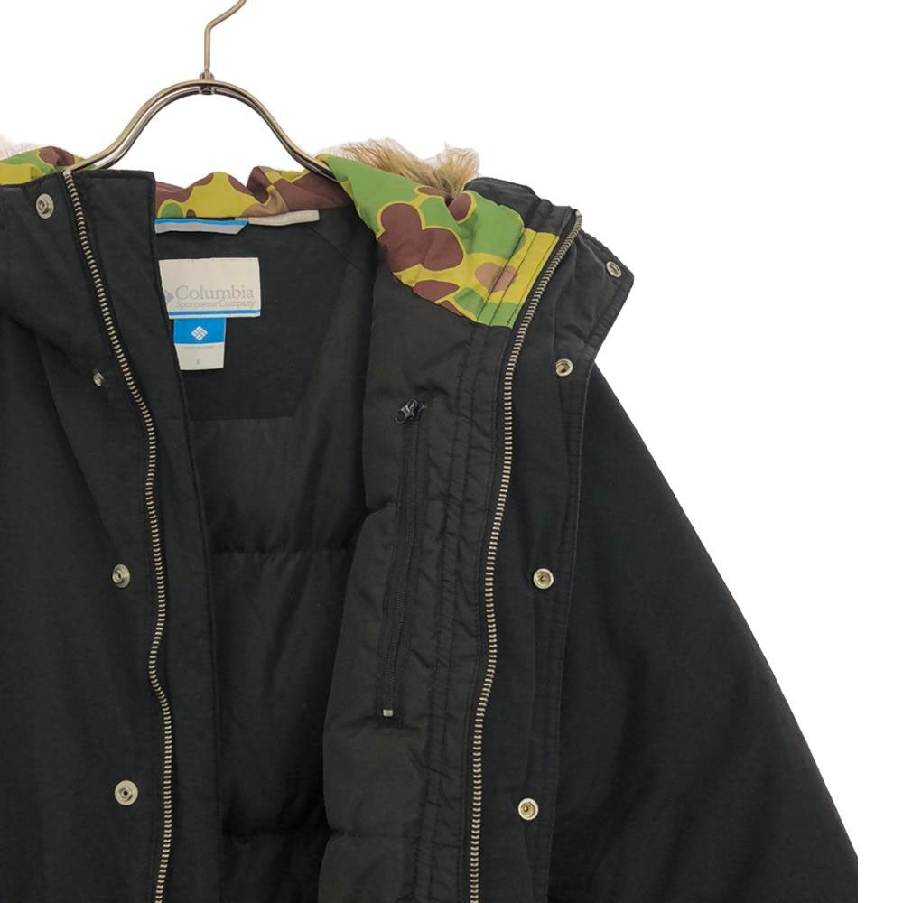コロンビア ×キネティクス ロゴ刺繍 ダウンジャケット S ブラック Columbia Kinetics アウトドア  PM5875 フェイクファー メンズ