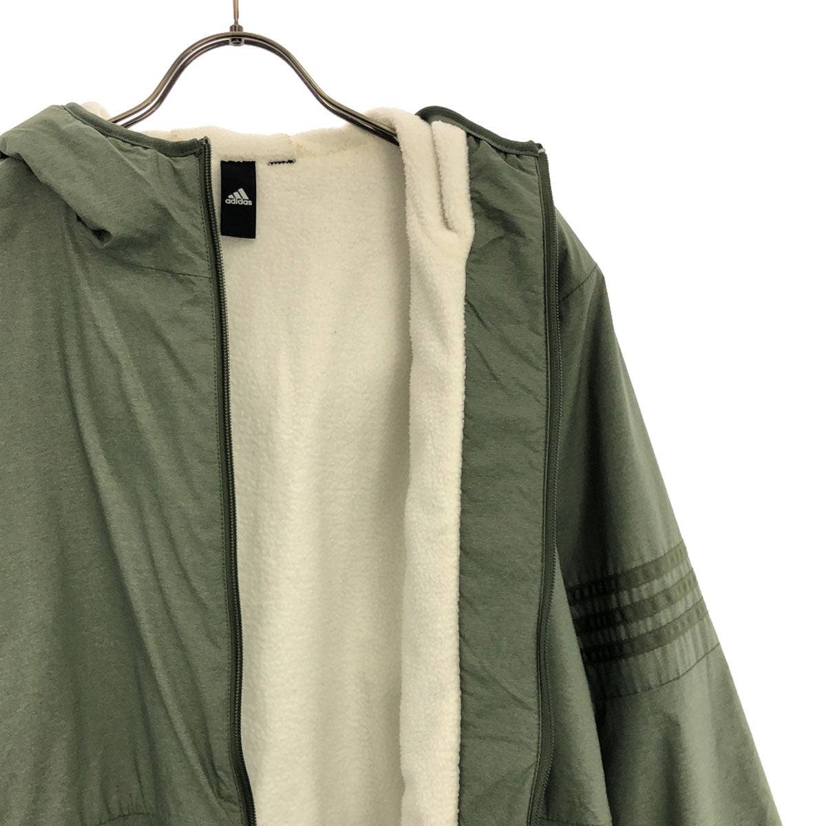 adidas アディダス ロゴ刺繍 長袖 ジップパーカー グリーン 裏ボア メンズ