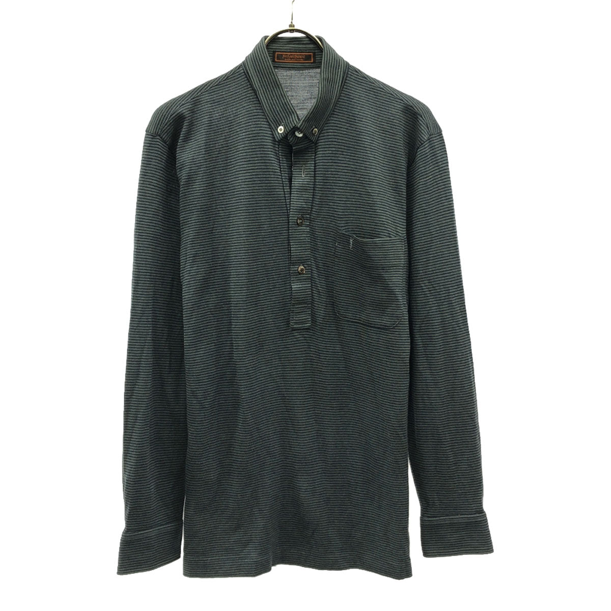 YVES SAINT LAURENT イヴサンローラン 90s オールド ボーダー柄 長袖 ボタンダウン ポロシャツ M グレー系 メンズ