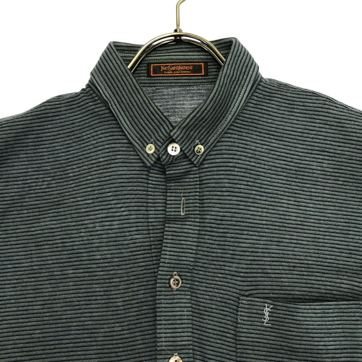 YVES SAINT LAURENT イヴサンローラン 90s オールド ボーダー柄 長袖 ボタンダウン ポロシャツ M グレー系 メンズ