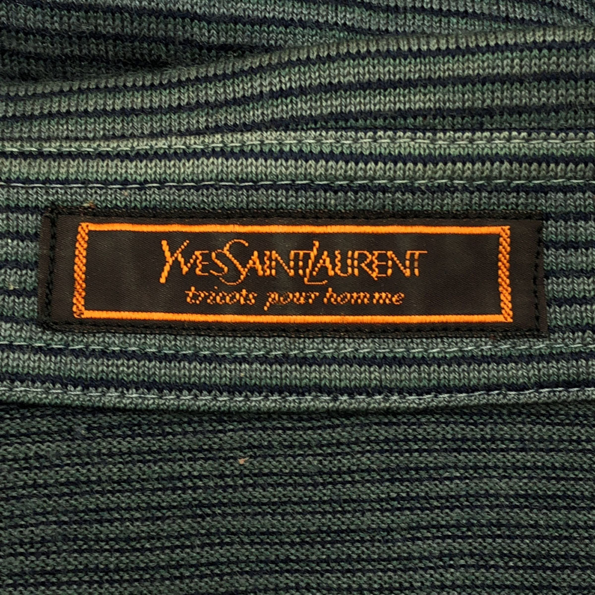 YVES SAINT LAURENT イヴサンローラン 90s オールド ボーダー柄 長袖 ボタンダウン ポロシャツ M グレー系 メンズ