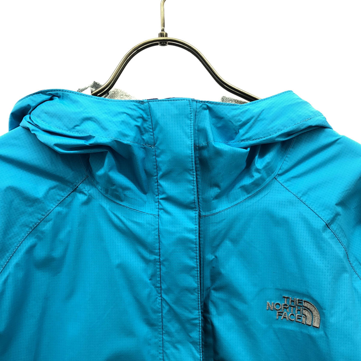 THE NORTH FACE ザノースフェイス ロゴ刺繍 フード付き ナイロンジャケット M ブルー系 アウトドア A57Y レディース