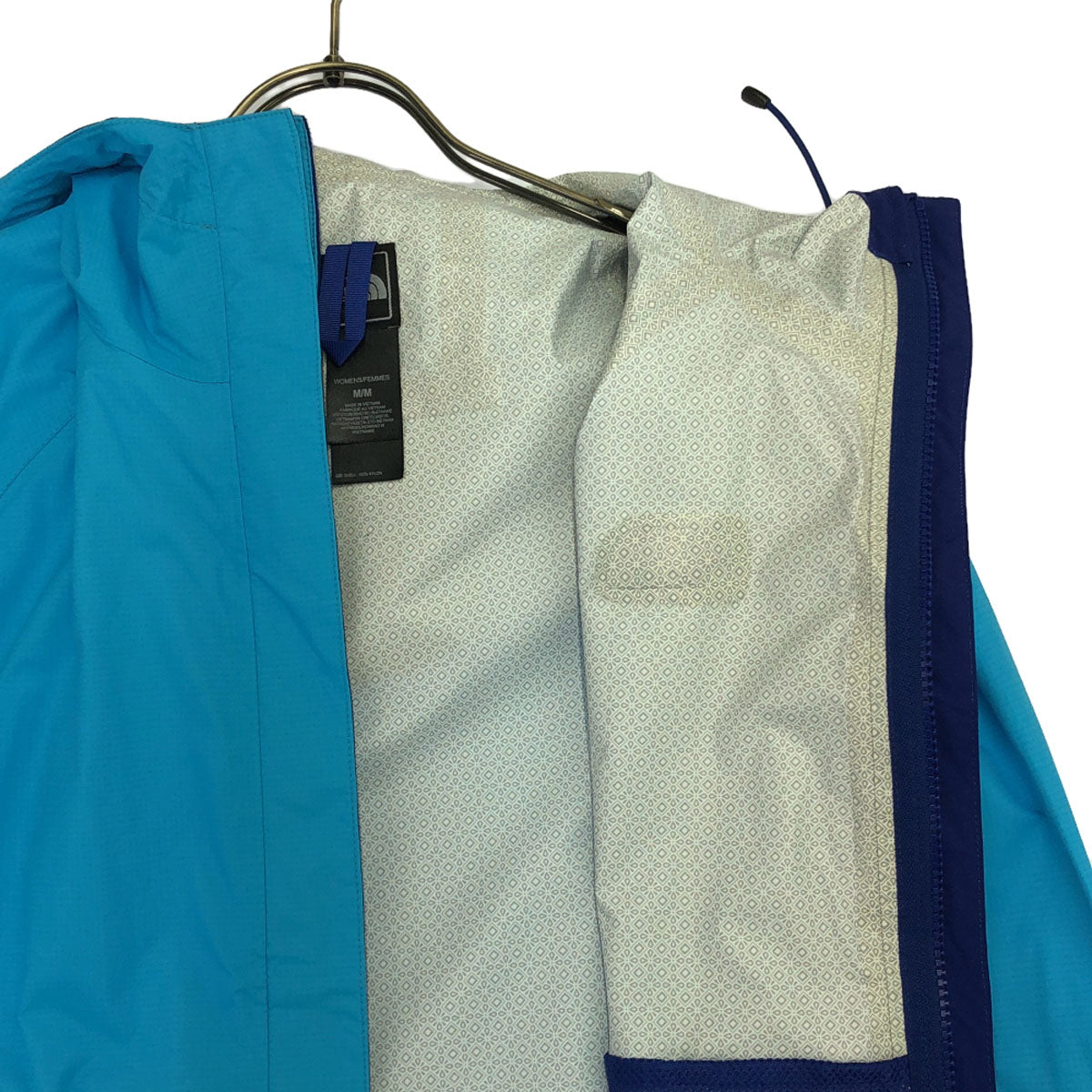 THE NORTH FACE ザノースフェイス ロゴ刺繍 フード付き ナイロンジャケット M ブルー系 アウトドア A57Y レディース