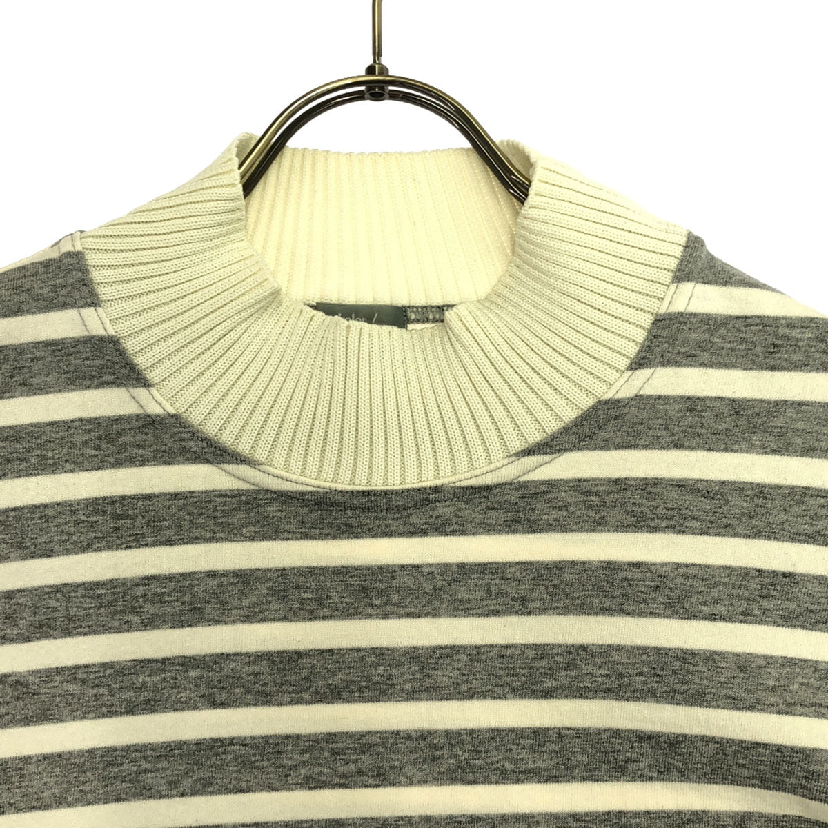 kolor/BEACON カラービーコン★ 日本製 ボーダー 長袖 リブモックネク カットソー 1 グレー×ホワイト メンズ