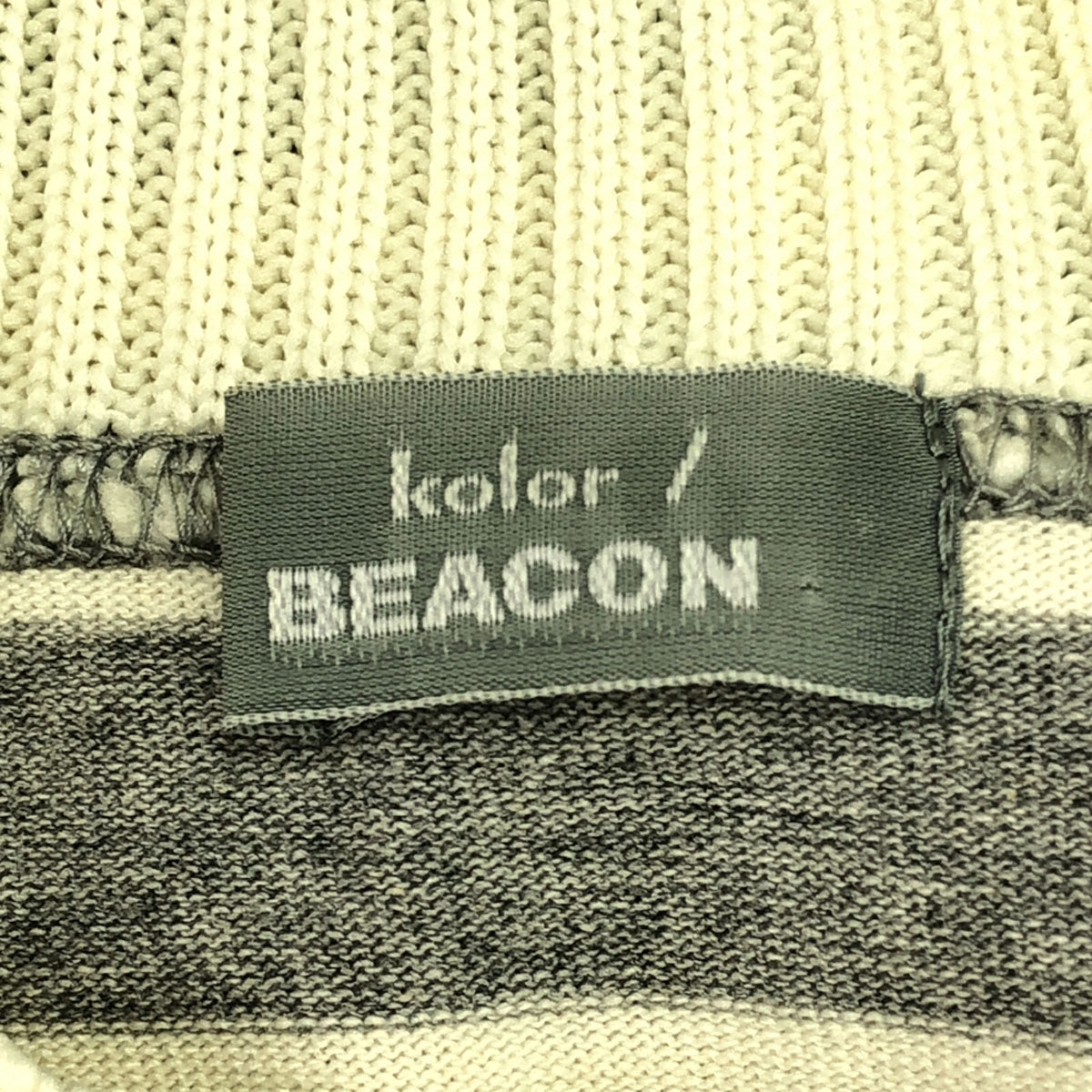 kolor/BEACON カラービーコン★ 日本製 ボーダー 長袖 リブモックネク カットソー 1 グレー×ホワイト メンズ