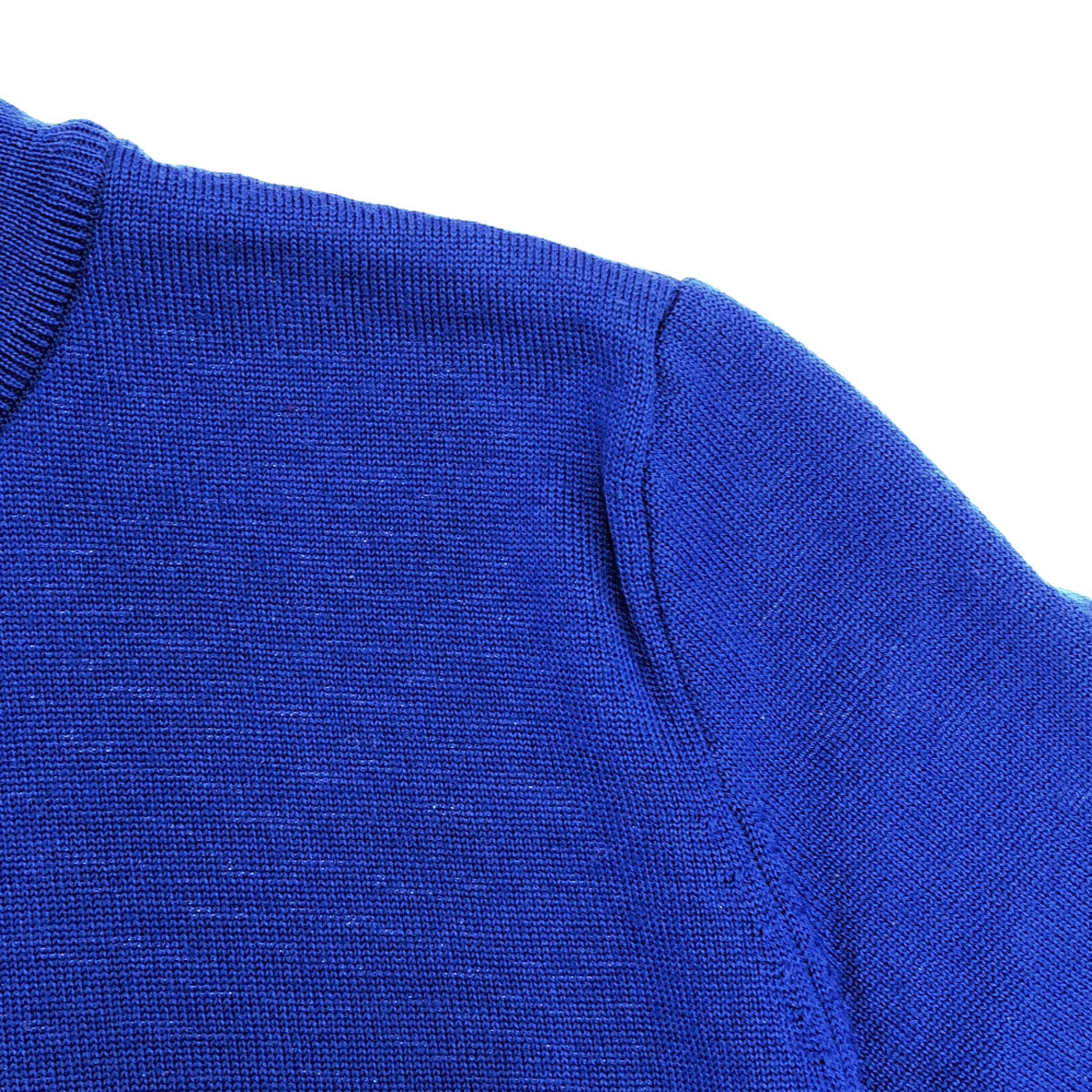 YVES SAINT LAURENT イヴサンローラン 90s ウール100% オールド ロゴ刺繍 長袖 モックネック ニット M ブルー セーター レディース