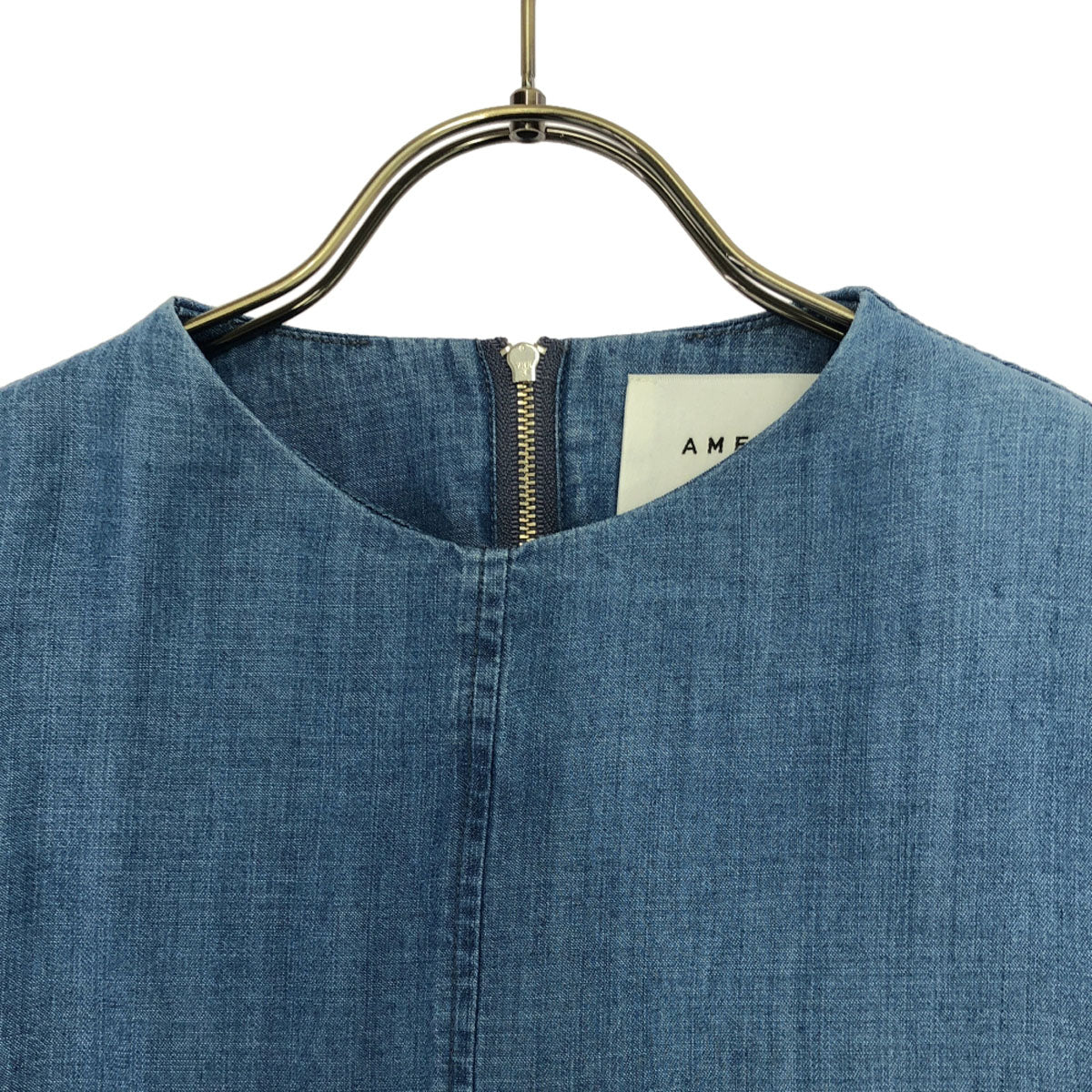 AMERI UNDRESSED アメリ 長袖 ノーカラー プルオーバー シャツ M ブルー バックジップ レディース