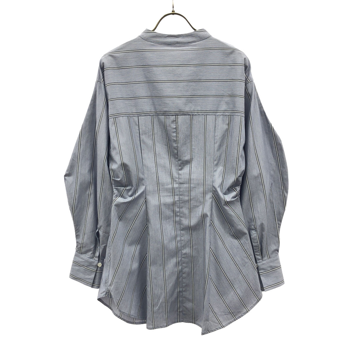 AMERI UNDRESSED アメリ ストライプ 長袖 バルーンスリーブ シェイプ コットンシャツ F ブルー系 レディース