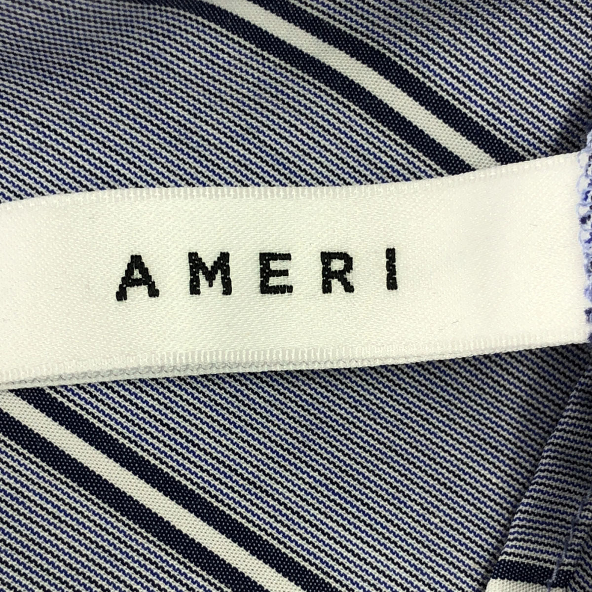 AMERI UNDRESSED アメリ ストライプ 長袖 バルーンスリーブ シェイプ コットンシャツ F ブルー系 レディース