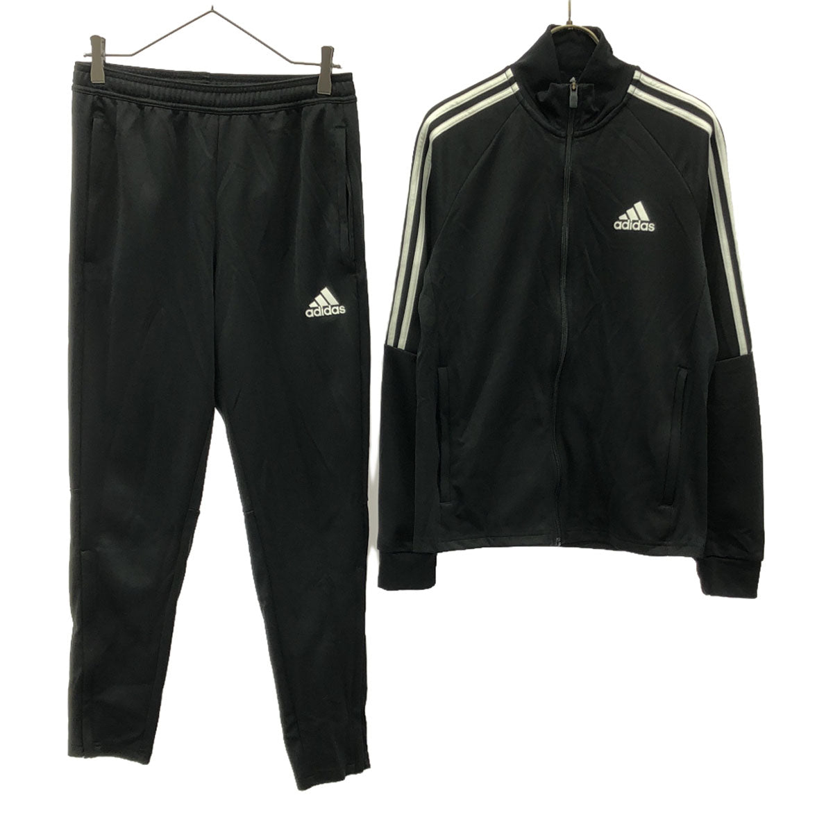 adidas アディダス ロゴプリント 長袖 トレーニングジャージ 上下 セットアップ M ブラック ウエストゴム サイドジップ メンズ