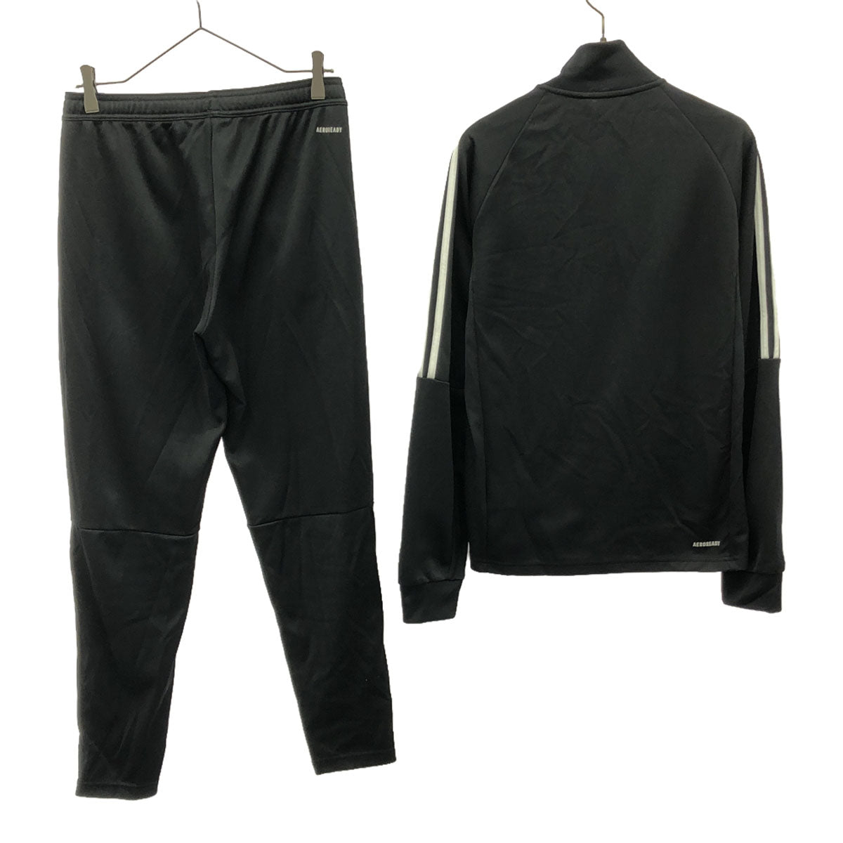 adidas アディダス ロゴプリント 長袖 トレーニングジャージ 上下 セットアップ M ブラック ウエストゴム サイドジップ メンズ
