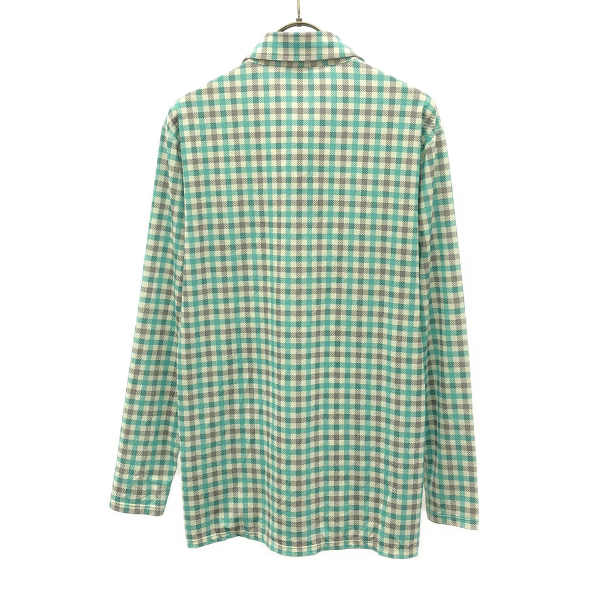 adidas アディダス ギンガムチェック ロゴプリント ゴルフ 長袖 ポロシャツ M グリーン系 ストレッチ入り メンズ