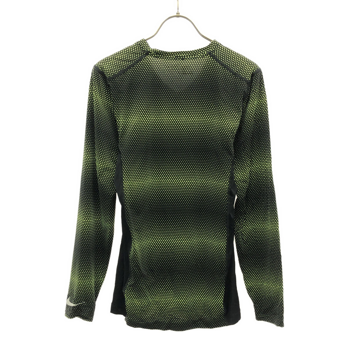 NIKE ナイキ ロゴプリント ダイヤ柄 ゴルフ 長袖 DRI-FIT UV クールタッチベースレイヤー Vネック シャツ M ブラック×ライトグリーン トレーニング メンズ