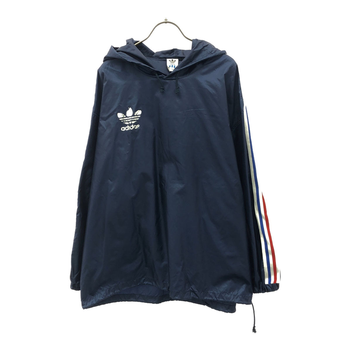 adidas アディダス 80s デサント製 ASR-8181A ヴィンテージ トレフォイルロゴ プリント 長袖 ナイロン パーカー M-L ネイビー バックプリント メンズ