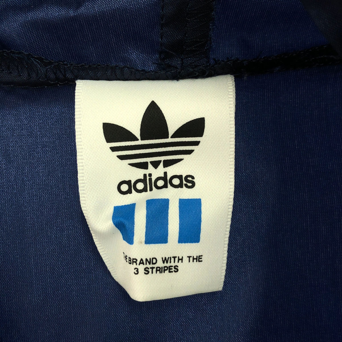 adidas アディダス 80s デサント製 ASR-8181A ヴィンテージ トレフォイルロゴ プリント 長袖 ナイロン パーカー M-L ネイビー バックプリント メンズ