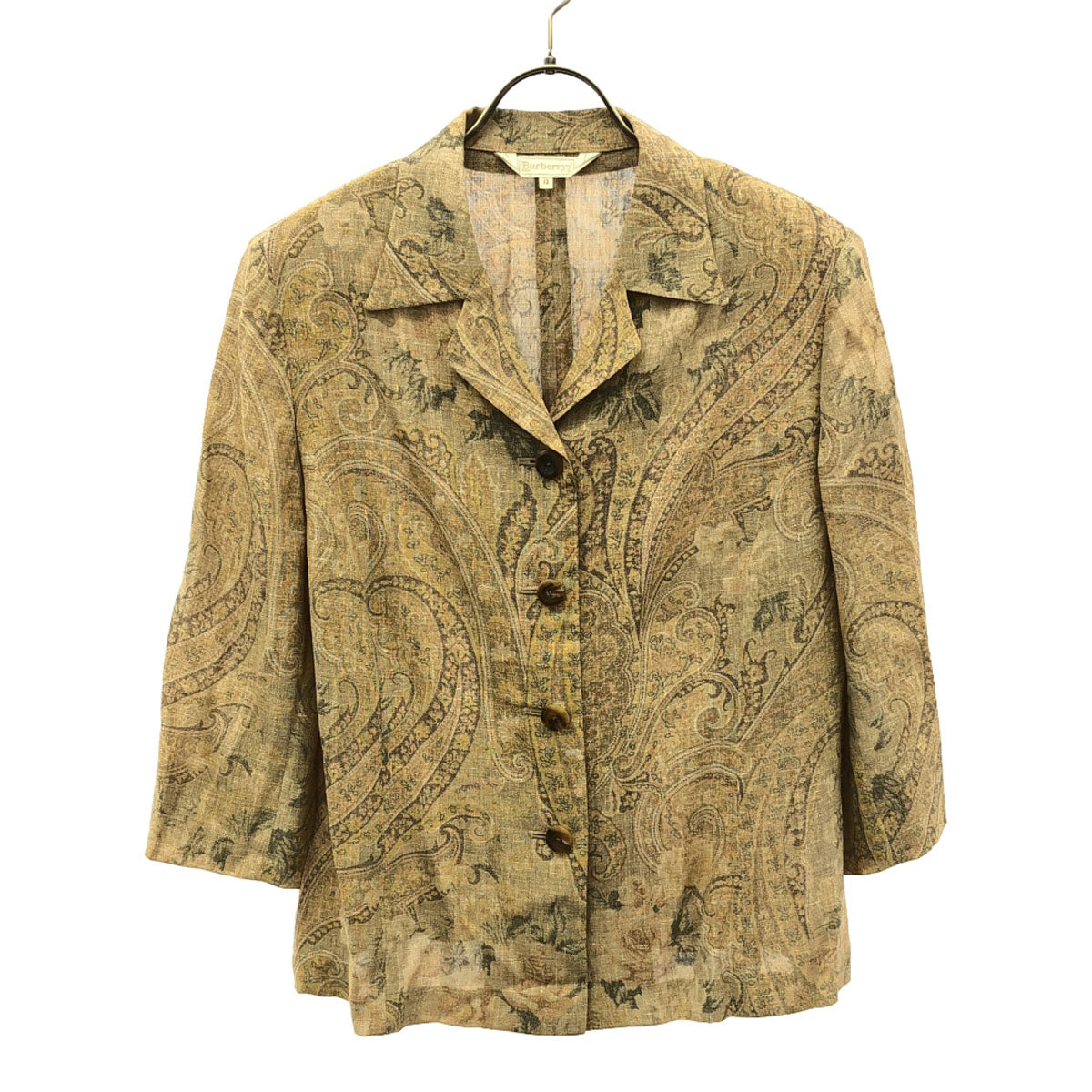 Burberrys バーバリーズ 90s 三陽商会 リネンブレンド オールド ペイズリー柄 7分袖 ジャケット 13 ベージュ レディース