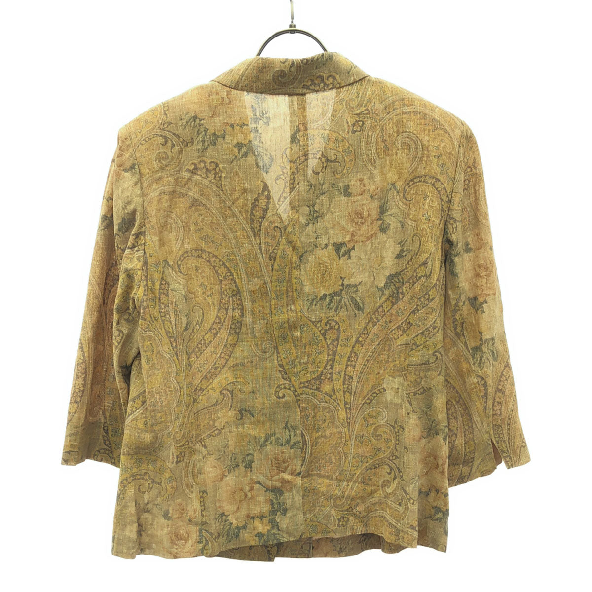Burberrys バーバリーズ 90s 三陽商会 リネンブレンド オールド ペイズリー柄 7分袖 ジャケット 13 ベージュ レディース