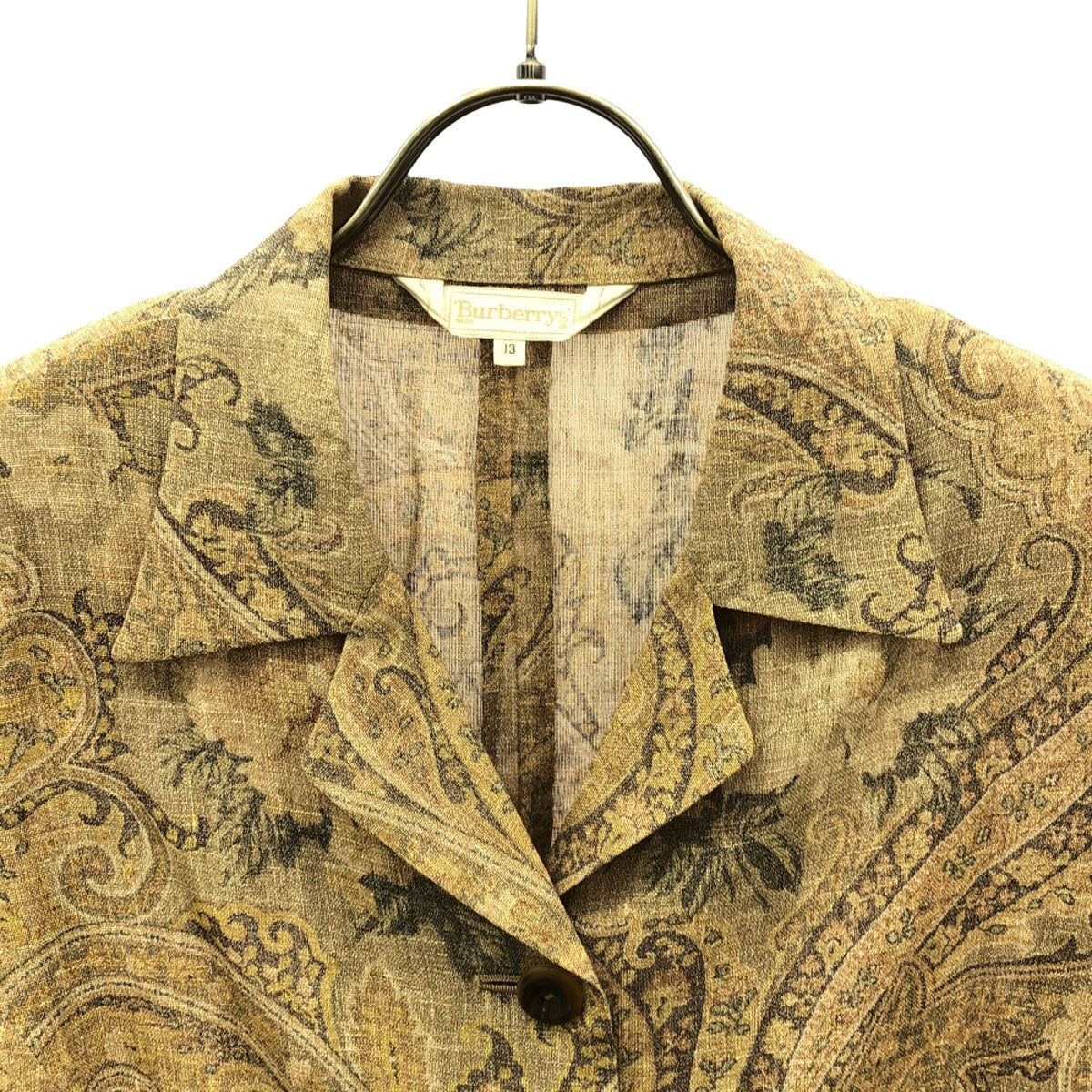 Burberrys バーバリーズ 90s 三陽商会 リネンブレンド オールド ペイズリー柄 7分袖 ジャケット 13 ベージュ レディース