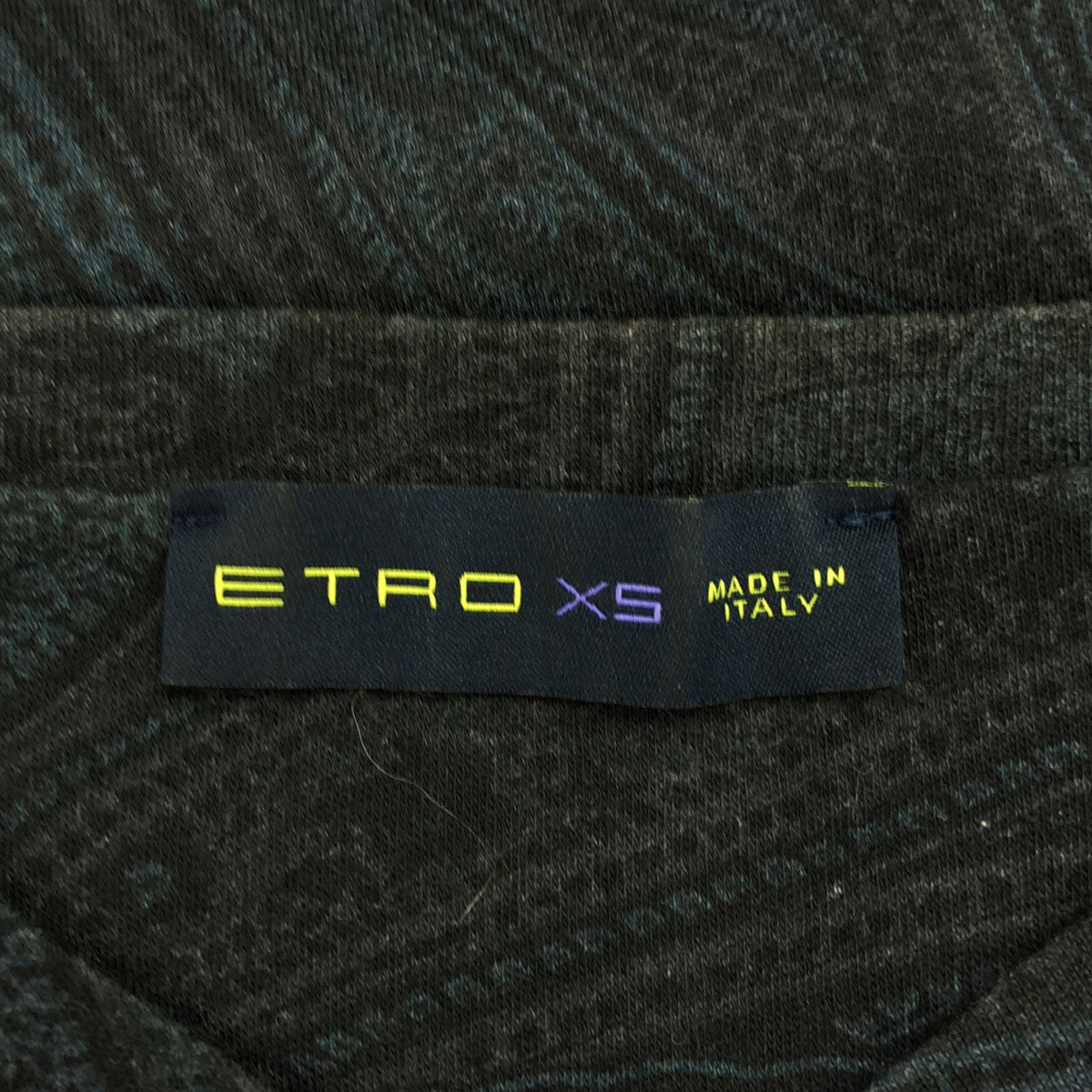 ETRO エトロ イタリア製 ペイズリー 長袖 Vネック カットソー XS ネイビー系 ロンT メンズ