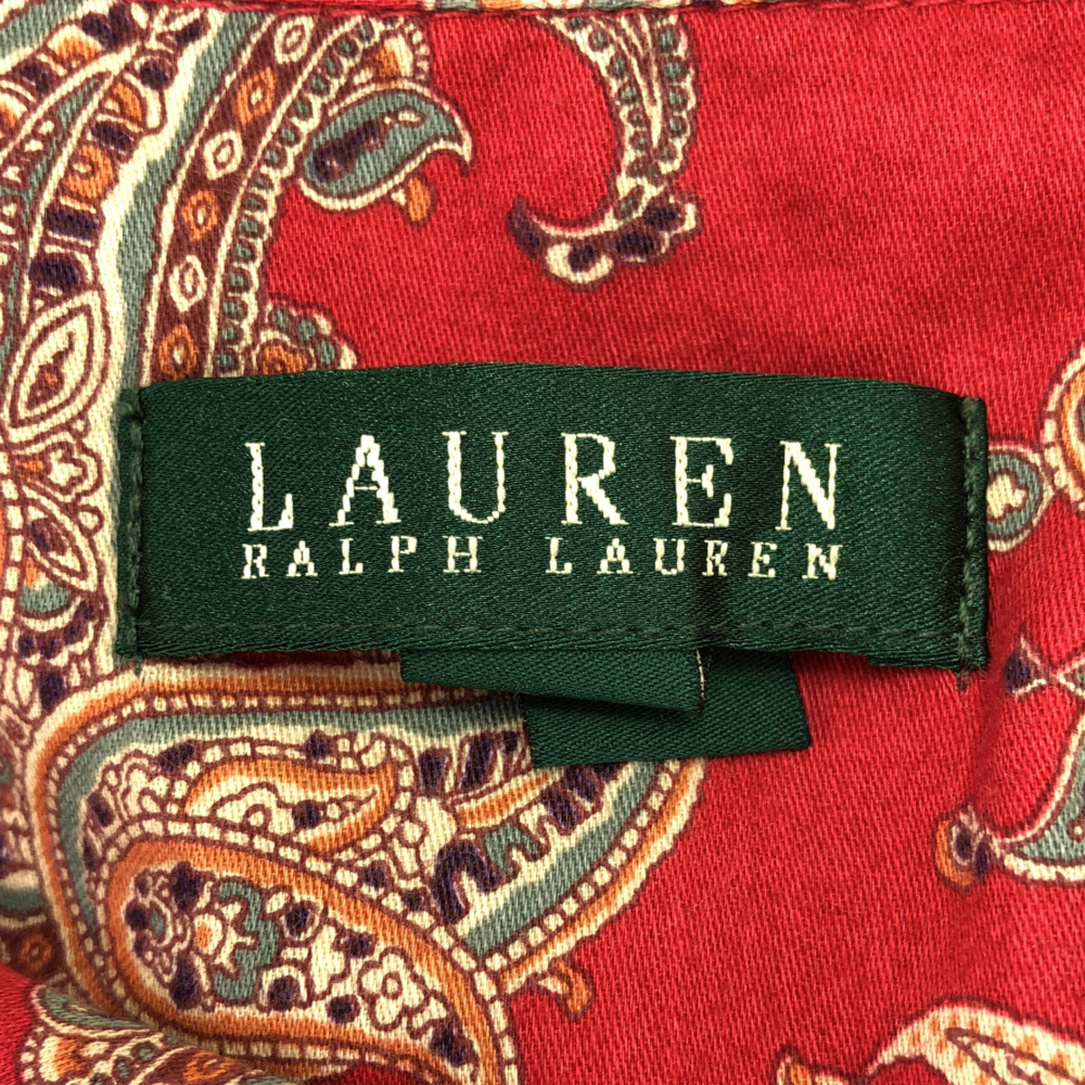 LAUREN RALPH LAUREN ローレンラルフローレン ペイズリー柄 ロゴ刺繍 長袖 コットンシャツ M レッド系 レディース