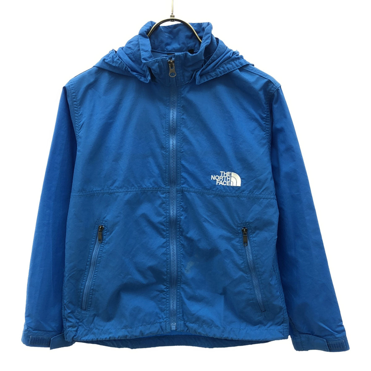 THE NORTH FACE ザノースフェイス ロゴ刺繍 2WAY コンパクト ナイロンジャケット 140 ブルー アウトドア NPJ21810 フード収納可能 キッズ