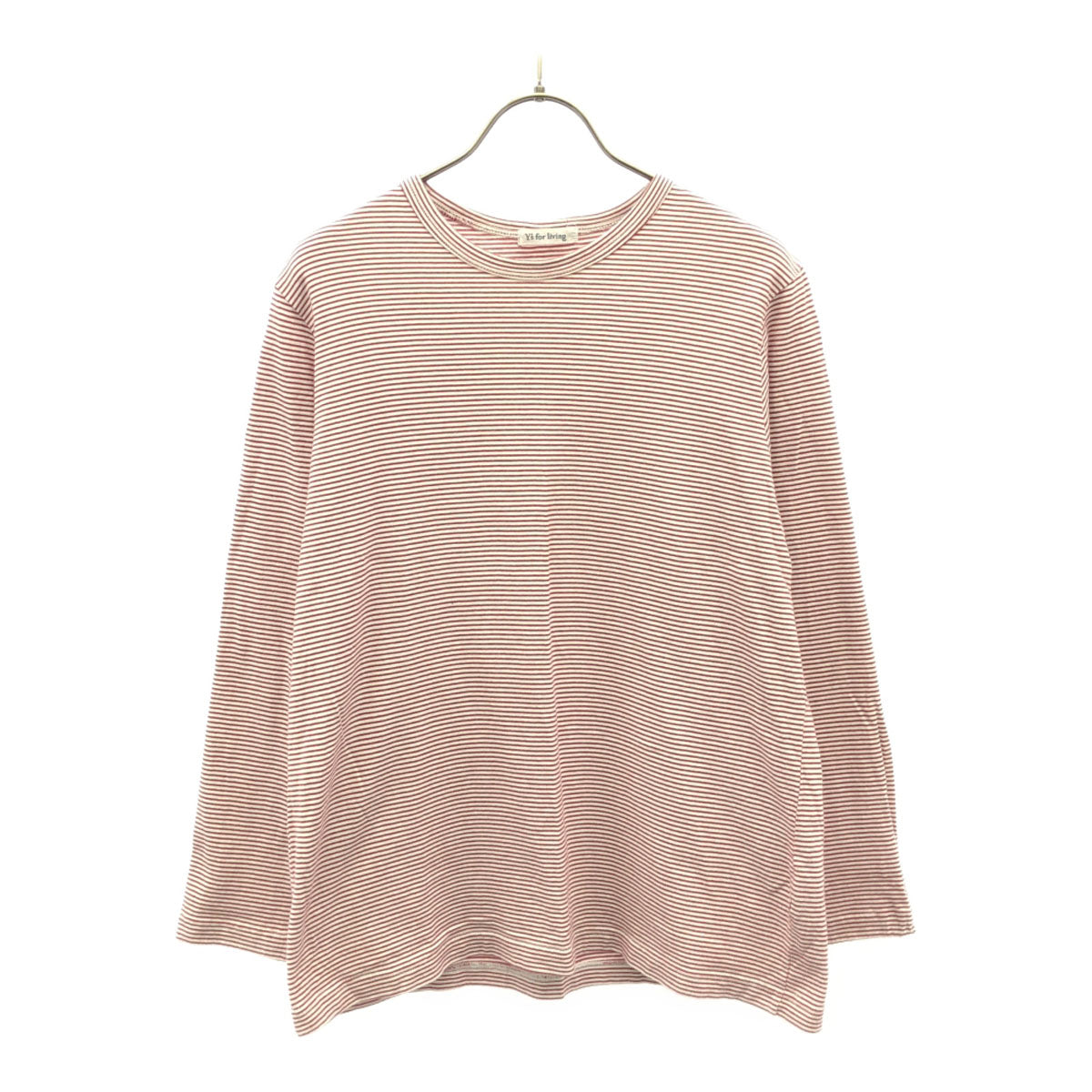 Y's for living ワイズフォーリビング 90s 日本製 ボーダー 長袖 クルーネック カットソー レッド×ホワイト ホームウェア ロンT レディース