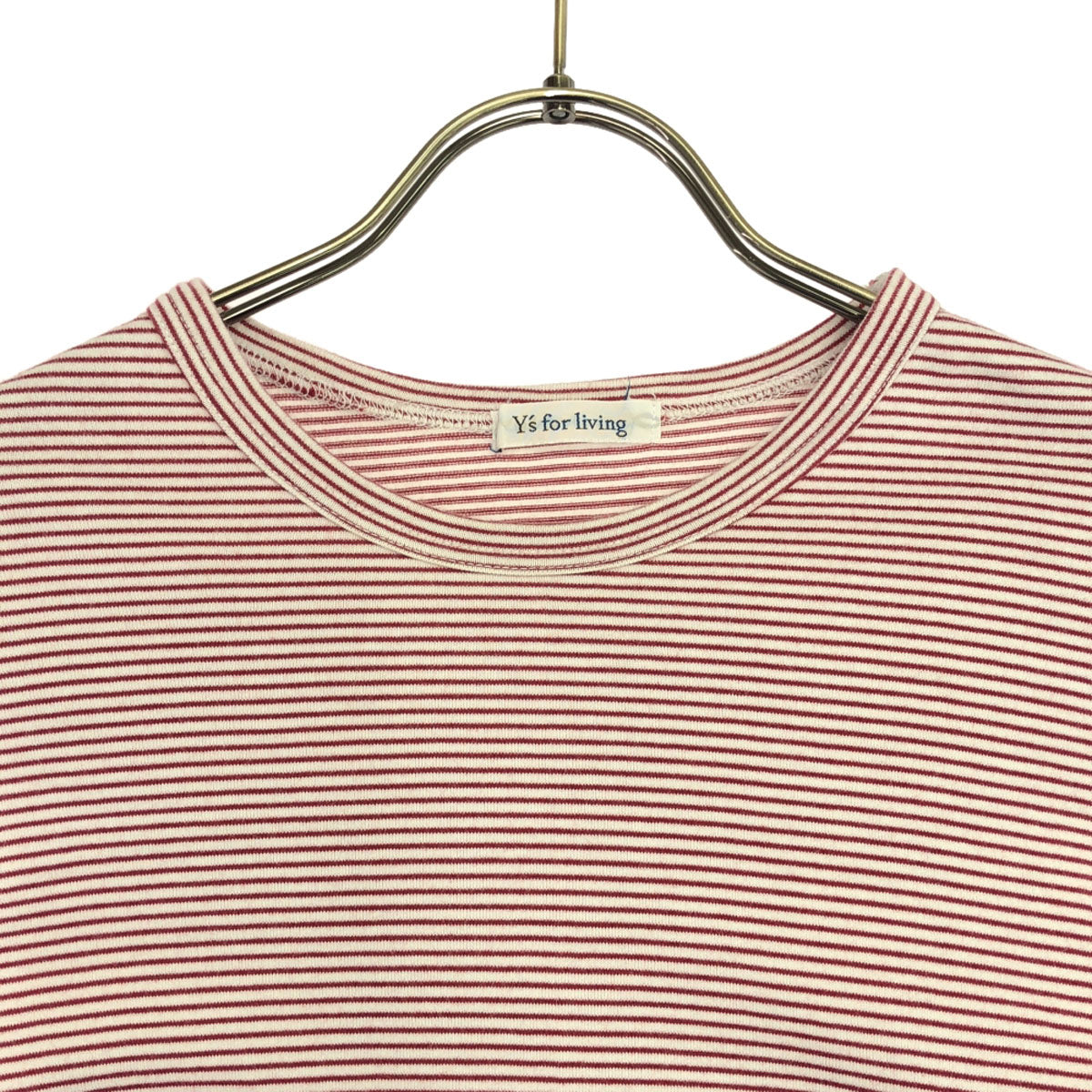 Y's for living ワイズフォーリビング 90s 日本製 ボーダー 長袖 クルーネック カットソー レッド×ホワイト ホームウェア ロンT レディース