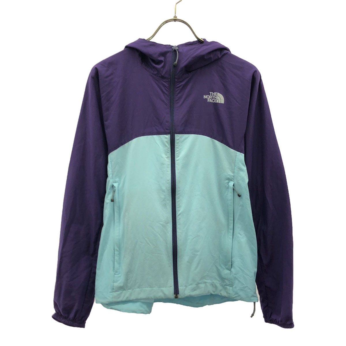 THE NORTH FACE ザノースフェイス ロゴプリント スワローテイルフーディ ナイロンジャケット S パープル×ブルー アウトドア NPW21209 レディース