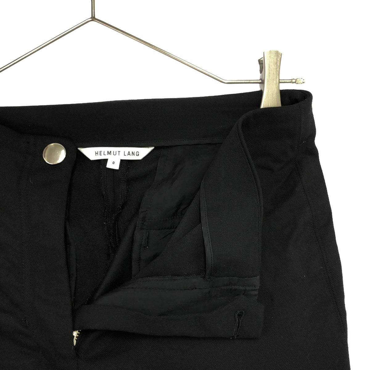 HELMUT LANG ヘルムートラング ウールブレンド スリムパンツ 0 ブラック 裾ZIPスリット レディース