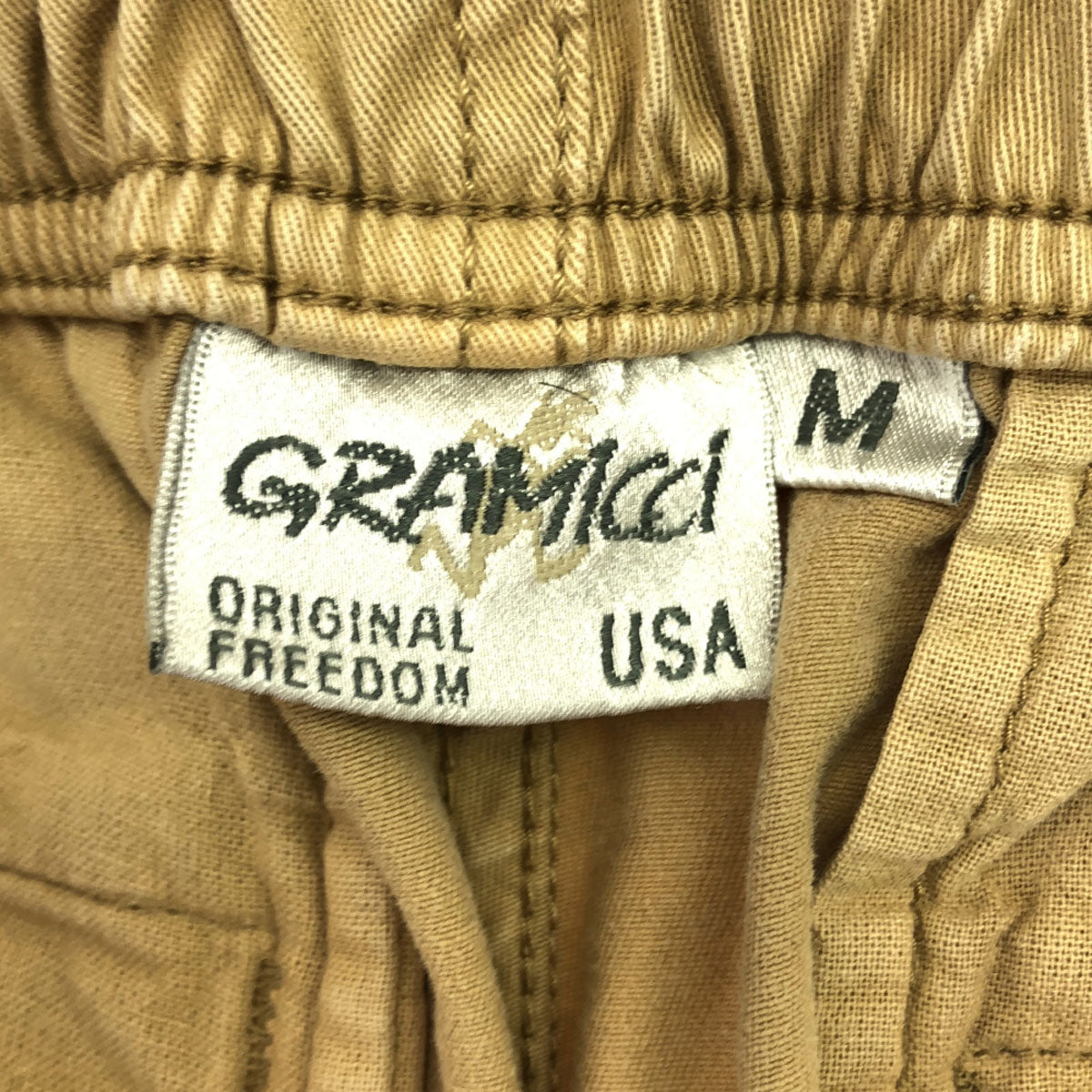 Gramicci グラミチ ロゴワッペン クライミング チノパンツ M ベージュ アウトドア ウェビングベルト ウエストゴム メンズ
