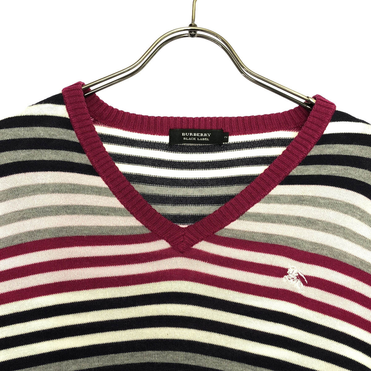 BURBERRY BLACK LABEL バーバリーブラックレーベル 三陽商会 ボーダー 長袖 Vネック セーター 2 ピンク系 ニット メンズ