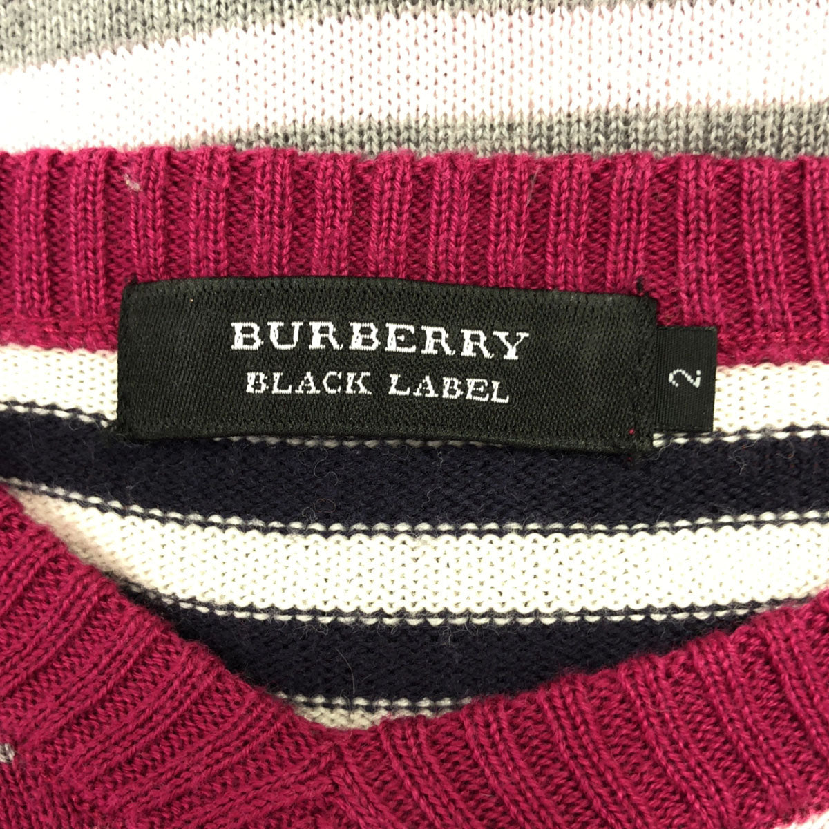 BURBERRY BLACK LABEL バーバリーブラックレーベル 三陽商会 ボーダー 長袖 Vネック セーター 2 ピンク系 ニット メンズ